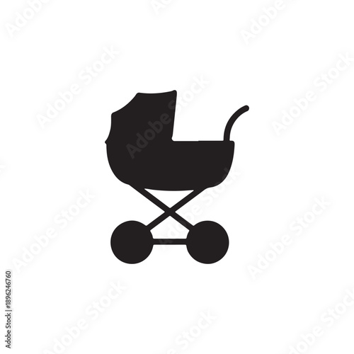 Pink baby carriage silhouette isolated on a white background showing a classic pram for a child