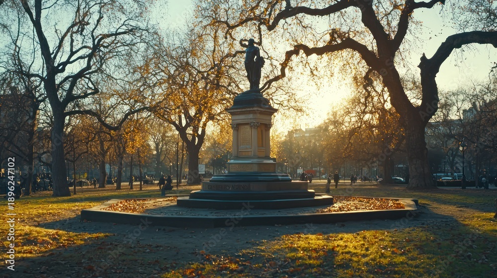 custom made wallpaper toronto digitalStatue in park at sunset with people strolling