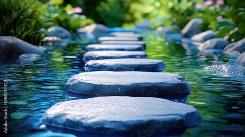 Wallpaper Mural Stepping stones path across stream in lush garden, tranquil scene Torontodigital.ca