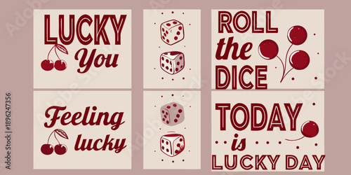 Colorful graphic design featuring lucky charms dice and celebratory text