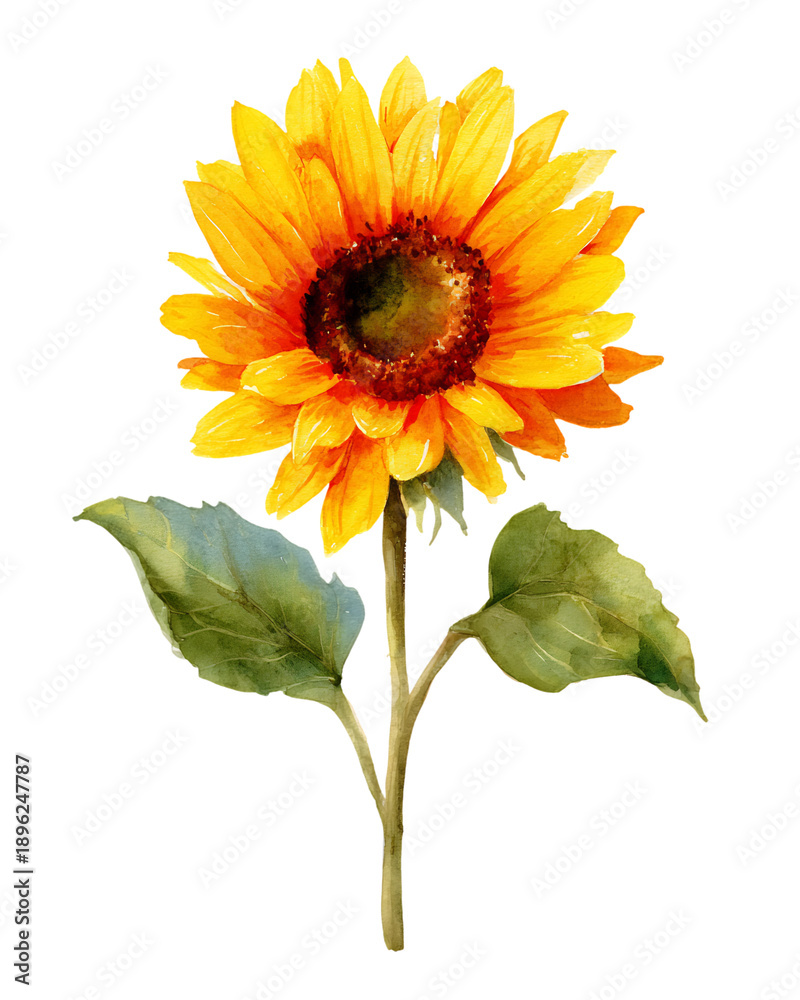 Fototapeta premium Watercolor sunflower on black