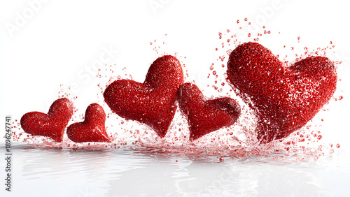 Red Splash Hearts on White Background
