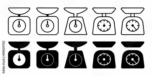Set of vintage kitchen scales in various styles and views