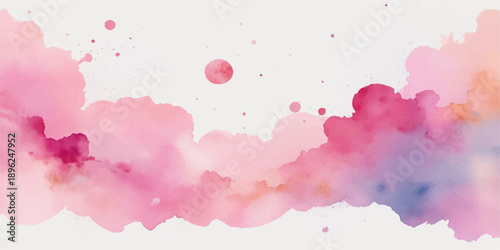 Abstract pink watercolor background featuring artistic paint splashes and ink splatters on a textured paper backdrop with grunge design elements and colorful brush strokes