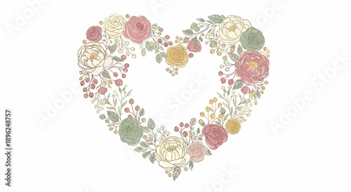Floral Heart Shape with Pastel Flowers.