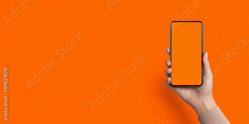 Close-up,woman's hand hold smartphone,no brand or logo,mockup,PNG,bright color background