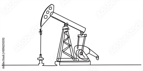 Continuous line drawing of an oil pumpjack, symbolizing fossil fuel extraction