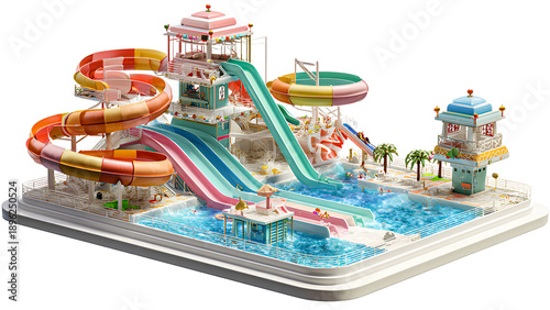 Miniature Water Park Model with Spiral and Colorful Slides