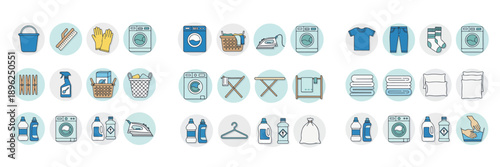 Laundry Essentials Vector Icons Set 1 – Washing & Cleaning Tools