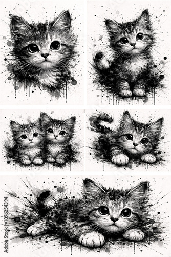 Abstrackte Schwarz Weiß ART Katzen