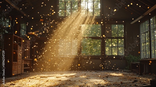 Wallpaper Mural Sunlit Abandoned Workshop with Floating Particles Torontodigital.ca