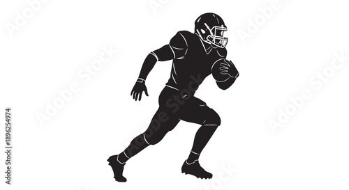 American football player running with ball in dynamic pose