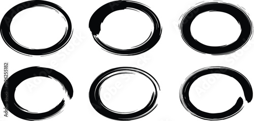 Zen Brushstroke Circles, Abstract Ink Art, Enso Symbol Set, Meditation Design, Japanese Calligraphy Style, Minimalist Black Round Graphics
