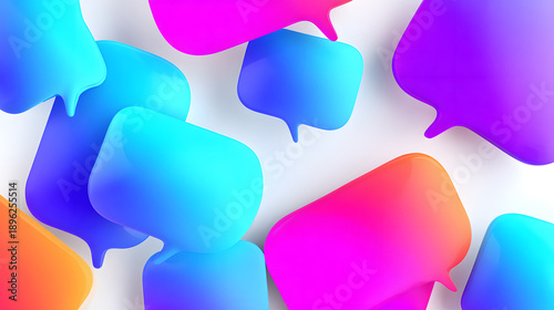 dialogue. Floating abstract speech bubbles in gradient colors, representing dynamic communication. event key visuals, club posters, designed for sports event promotions and stadium branding.