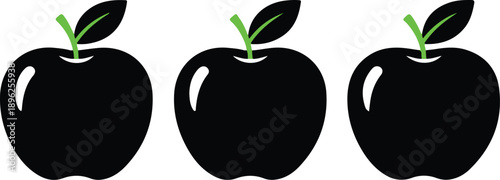 Three Stylized Apple Silhouettes with Green Leaves — Ideal for Educational Editorials, Visual Learning Materials, and School Branding Themes