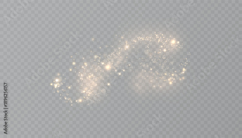 A golden cloud with glittering dust on a transparent background. An abstract fairy dust effect for overlays, fairytale designs, and holiday decorations.