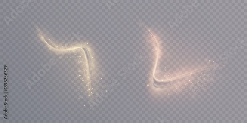 Golden shimmering particles and sparks of light dust on a transparent background. Suitable for festive designs, magical effects, glow effects, New Year's and wedding decorations.