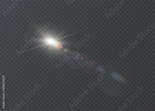 A bright glare from lens reflection and solar flare. Vector lighting effect