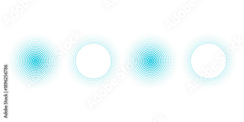 Dotted simple blue gradient halftone effect spots set. Isolated vector dotted circles technology design elements abstract modern