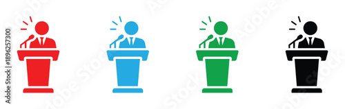 public speaking podium presenter icon set business conference lecture speech