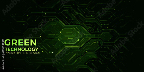 Abstract green hexagonal technology background with glowing lines and digital network design