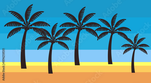 silhouette of coconut tree in flat style. illustration of palm tree in flat style.	
