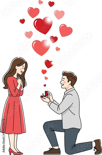 Man proposes marriage on one knee with engagement ring