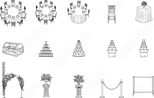 A collection of illustrations for event or restaurant elements.