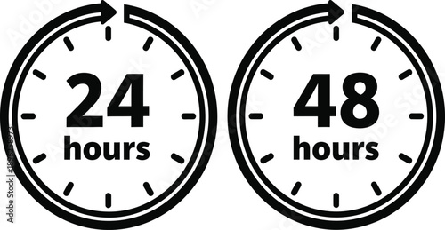 Set of 24 and 48 Hour Cycle Icons Representing Quick Turnaround and Service Availability