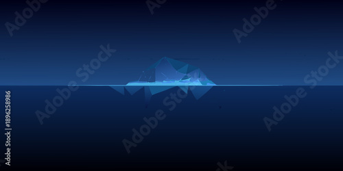 Abstract polygonal iceberg floats on a dark calm ocean surface
