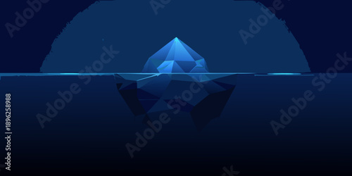 A geometric representation of an iceberg floating in dark blue water