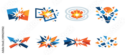 Colorful abstract geometric shapes with explosive patterns on gradient background