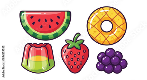 Colorful assortment of summer fruits and sweet treats illustration