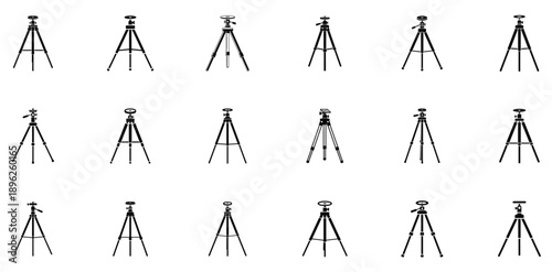 Sleek and creative camera tripod vector set, isolated on transparent background, ideal for professional media design.