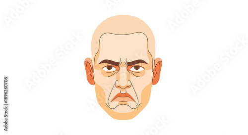 Angry Bald Man Face Expression Illustration