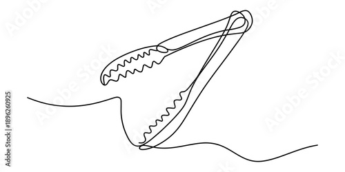 Continuous line drawing of an open crab pincer, illustrating a simple and elegant design