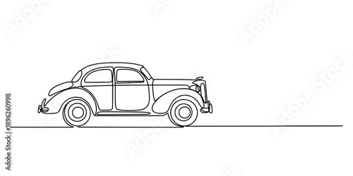 Quadro em tela Continuous line drawing of a vintage classic car from the side view on a white b