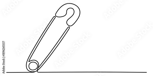 Minimalist continuous line drawing of a classic safety pin fastener Vector, illustration
