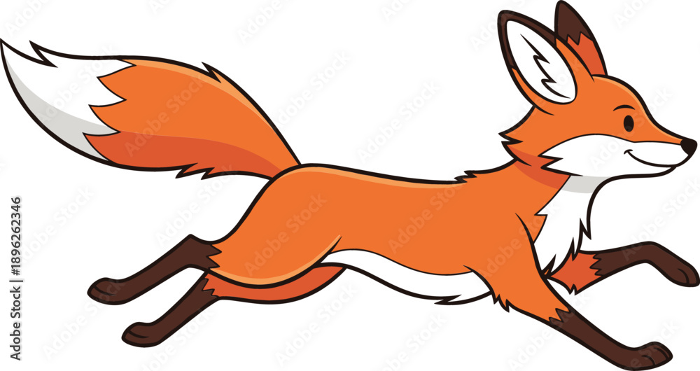 Obraz premium Cute red fox character running with a bushy tail and white fur accents isolated on a white background flat vector illustration.