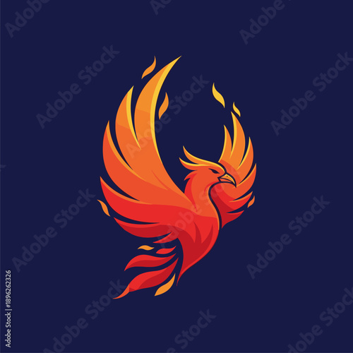 Vibrant Fiery Phoenix Bird Logo Illustration with Gradient Colors