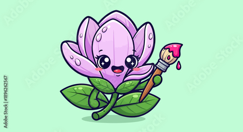 Cute Flower Character Painting with Brush