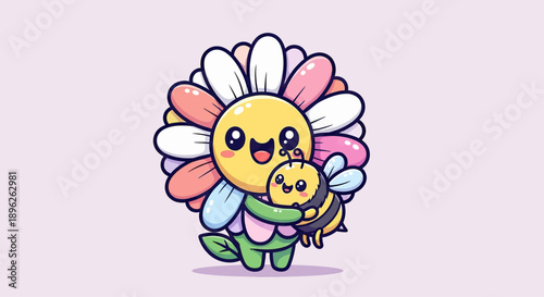 Wallpaper Mural Cute Flower Hugging a Happy Bee Torontodigital.ca