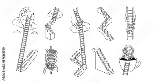 Optical illusion featuring impossible staircases rendered in isometric projection