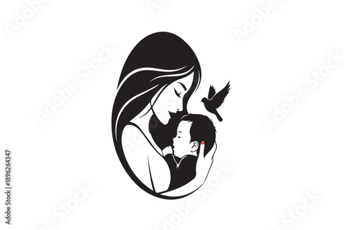 Elegant black and white maternal bonding artwork suitable for print and digital use