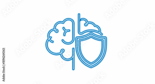 Abstract illustration of a brain protected by a shield, symbolizing mental health, security, and cognitive protection.