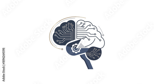 Human Brain Illustration with Circuit Board Design Elements.