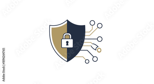 Secure shield with lock and connection lines symbolizing data protection.