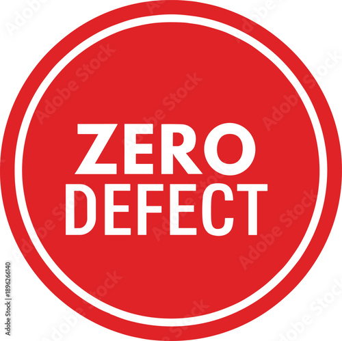Zero defect red circular badge vector illustration for quality assurance, guarantee label, certification mark, and product reliability branding