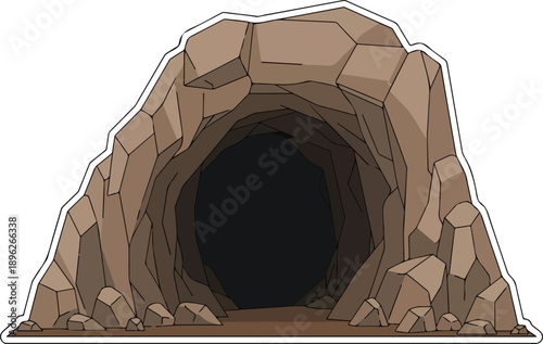 Rocky cave entrance illustration viewed from outside in a natural environment