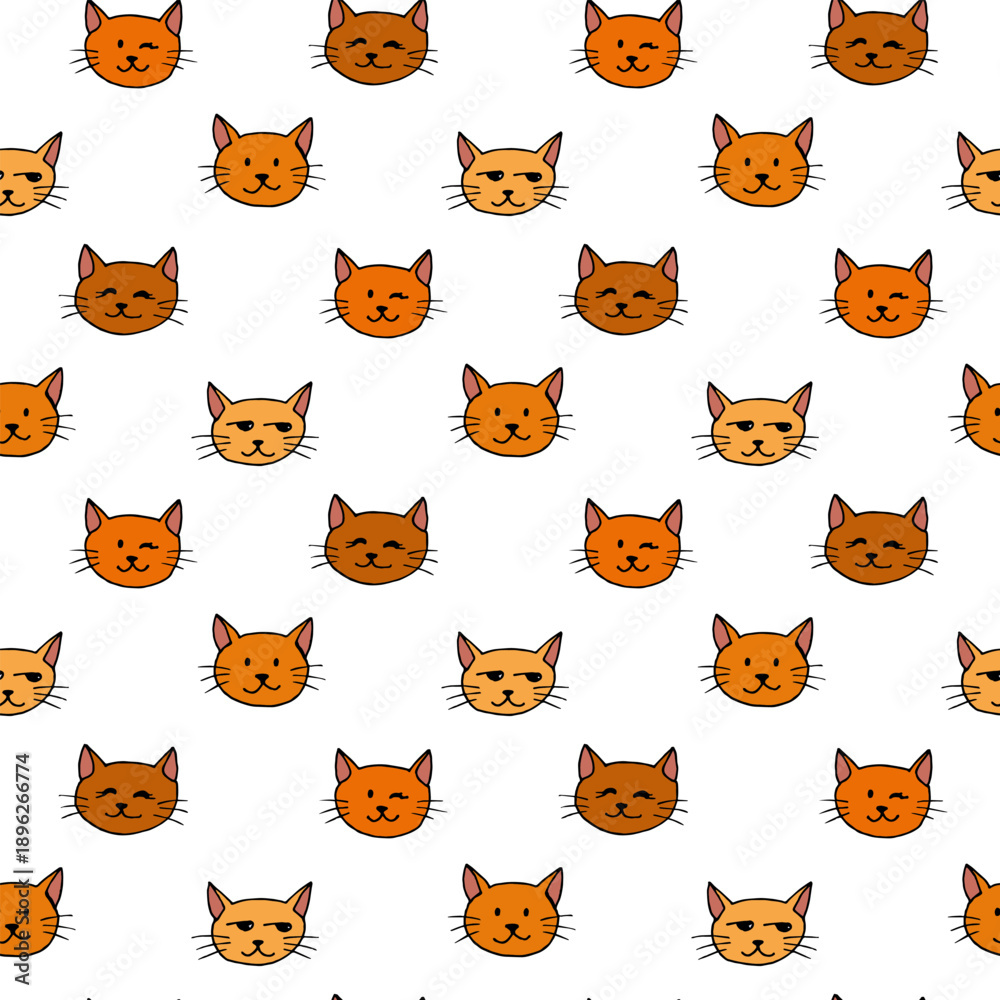 Obraz premium Seamless pattern with cute orange cats on white background.eps